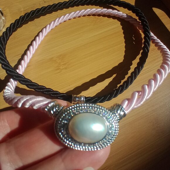 Judith Ripka Sterling Oval Cultured Mabe Pearl Enhancer 2 Cords Pink/ Black $510 - Picture 12 of 15
